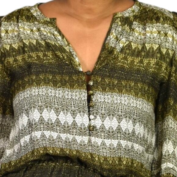 Parker Silk Print Mini Dress Brown Stripe Tassels Long Sleeve Tiered Size Small - Picture 4 of 15